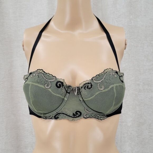 FREDERICK'S of Hollywood Green and Black Underwire Halter Bra Women's Medium Y2K - Picture 1 of 11